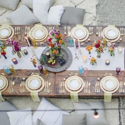 MOROCCAN TRAY TABLE brass & wood