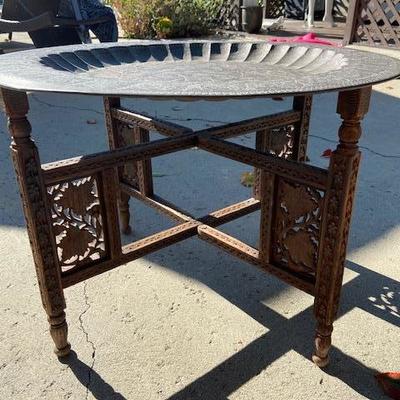 MOROCCAN TRAY TABLE brass & wood