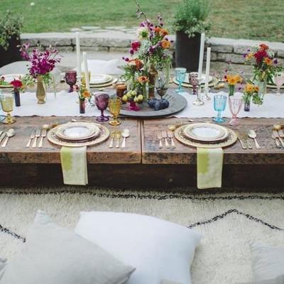 MOROCCAN TRAY TABLE brass & wood