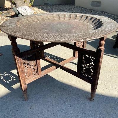 MOROCCAN TRAY TABLE brass & wood