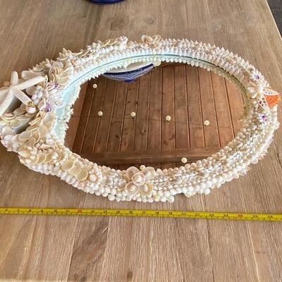 SHELL ENCRUSTED OVAL MIRROR HAND CRAFTED
