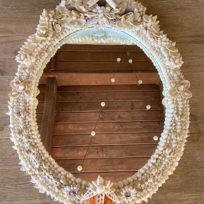 SHELL ENCRUSTED OVAL MIRROR HAND CRAFTED
