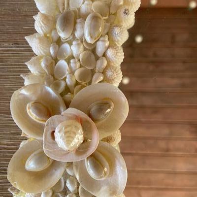 SHELL ENCRUSTED OVAL MIRROR HAND CRAFTED