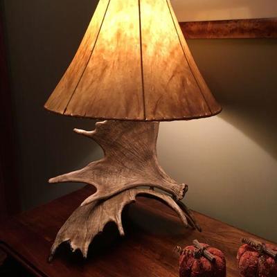 Lot #431 Rustic Moose Antler Table Lamp 