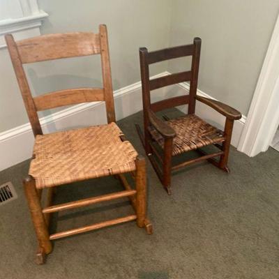 Lot # 438 Pair of Antique Pine Child's Rocking Chairs 