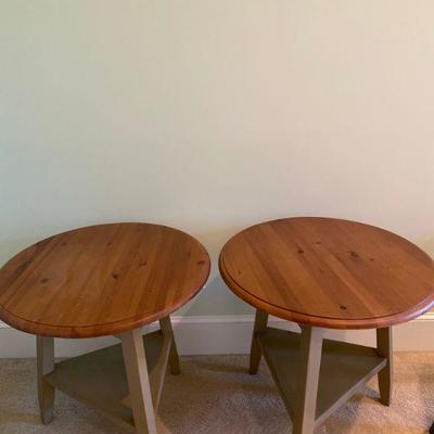 Lot # 439 Pair of Round Wood Top with Tripod Base Painted Tables 