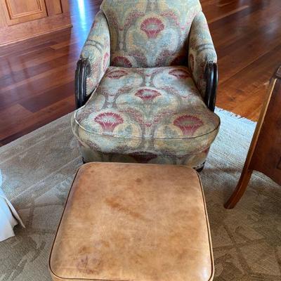 Lot #441 Upholstered Fox Chair with Leather Ottoman