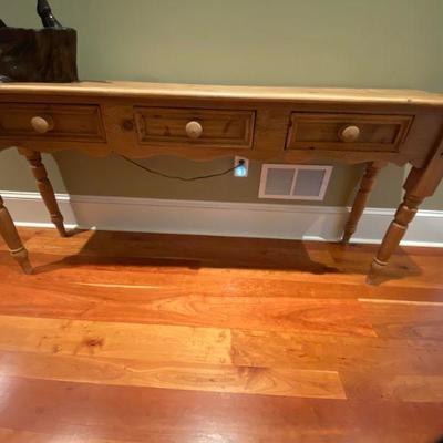 Lot #442 Country Pine Three Drawer Console Table 