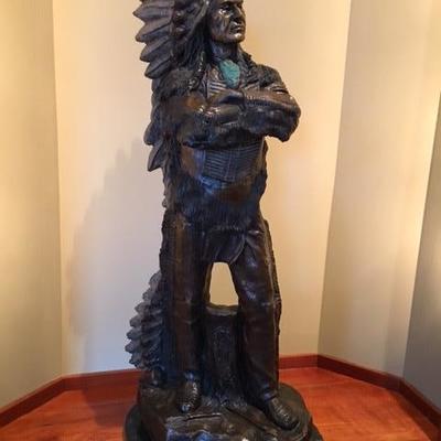 Lot #443 Large Bronze Sculpture Indian Chief 