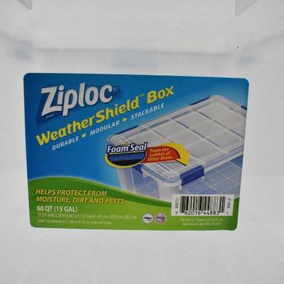 Ziploc 60 Qt./15 Gal. WeatherShield Storage Box, Clear, Broken corner on lid
