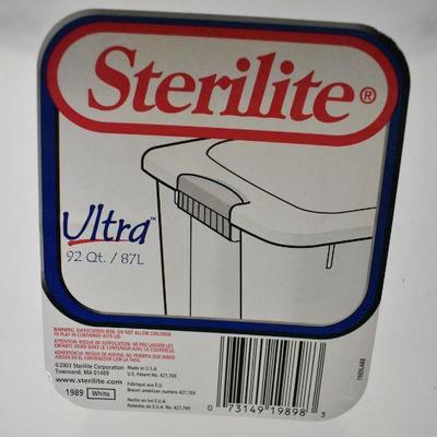 Sterilite Ultra Storage Bin, 92 qt, Clear with White Lid & Gray Handles
