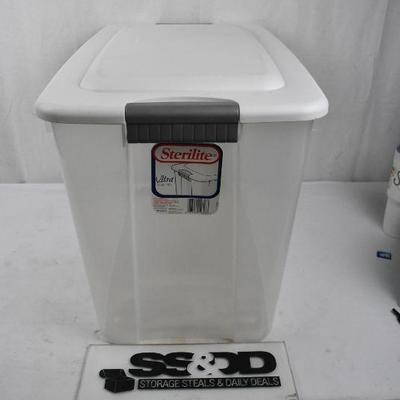 Sterilite Ultra Storage Bin, 92 qt, Clear with White Lid & Gray Handles