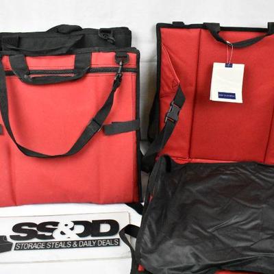 Qty 3 Stadium Seats. 2 Red 1 Black w/ Handles, Shoulder Straps & Backpack Straps