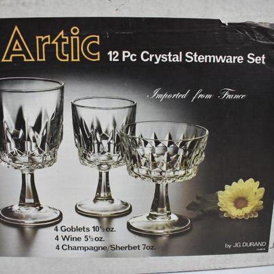 Vintage Crystal Stemware, Boxed Set of 12: 4 Goblets 4 Wine 4 Champagne/Sherbet