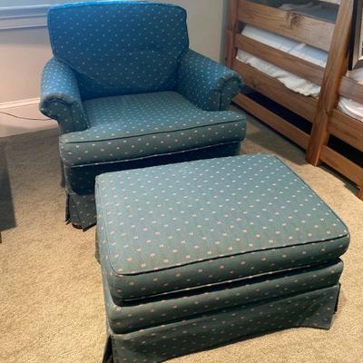 Lot # 452 Green Upholstered Arm Chair and Ottoman