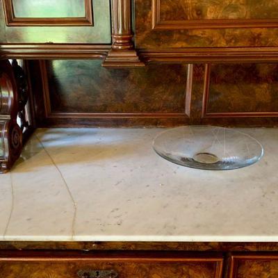 AEC 38 ANTIQUE VICTORIAN MARBLE TOP BURLWOOD BREAKFRONT DELAYED PICK UP
