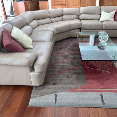 AEC 39  OFF WHITE HUGE 3 PC LEATHER SECTIONAL SOFA DELAYED PICKUP 