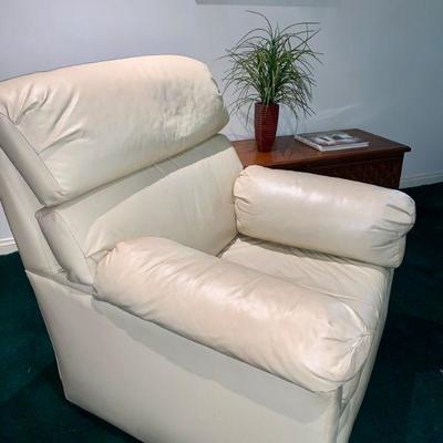 AEC 42  OFF WHITE LEATHER ARMCHAIR W/OTTOMAN DELAYED PICKUP