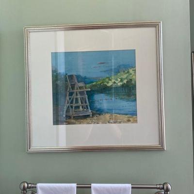 Lot # 476 Watercolor Landscape Painting by Gail Gilchrist of LIfeguard Chair 