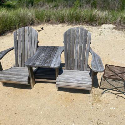 Lot # 480 Double Adirondack Chair Set with Center Table and metal stand 