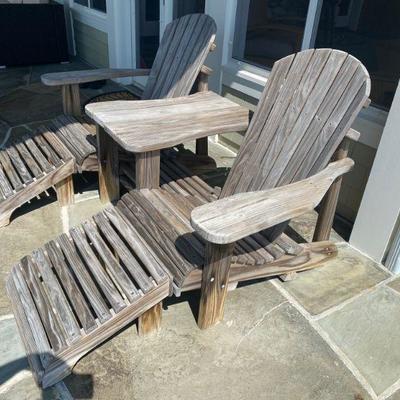 Lot #482 Double Adirondack Chair with Center Table and Ottomans 
