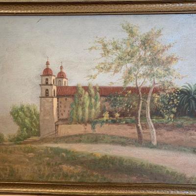 ART 1 ANTIQUE OIL ON CANVAS SANTA BARBARA MISSION