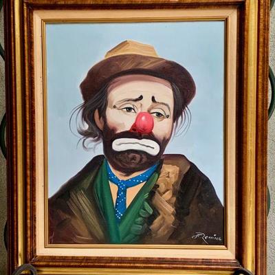 ART 6 A. RAMIREZ CLOWN PAINTING ON CANVAS HOBO EMMETT KELLY 