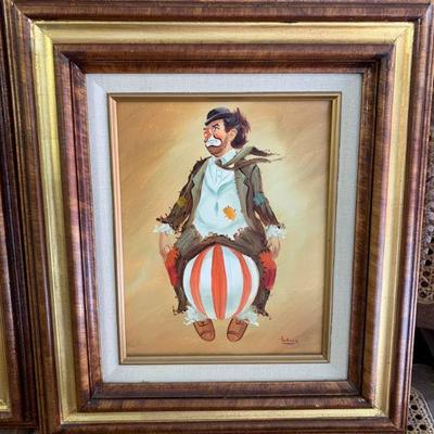 ART 7  PAIR OF SIGNED CLOWN PAINTINGS DECORATIVE ART