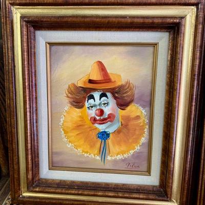 ART 7  PAIR OF SIGNED CLOWN PAINTINGS DECORATIVE ART