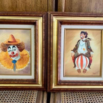 ART 7  PAIR OF SIGNED CLOWN PAINTINGS DECORATIVE ART