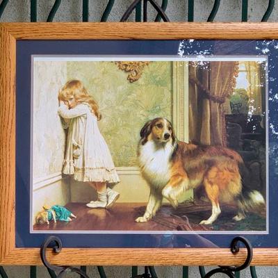 LOT 9  DECORATIVE ART PRINT VICTORIAN SCENE LITTLE GIRL & DOG