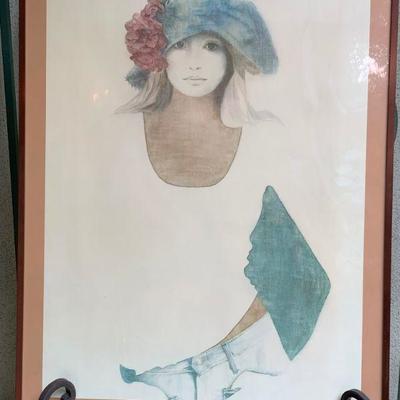 ART 10 DECORATIVE ART PRINT BLUE JEANS GIRL BLOSSOM HAT