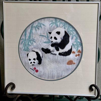 ART 13   LI-YI-TAI FRAMED CHINESE WOOD BLOCK PRINT PANDA 