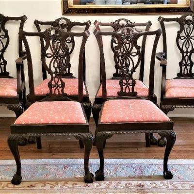 Lot #46  Set of Six Matching Antique Dining Chairs - Two with armrests