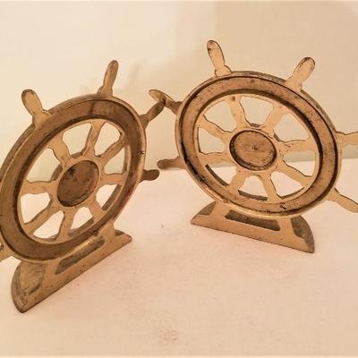 Lot #48  Vintage pair of solid brass Ship's Wheel Bookends