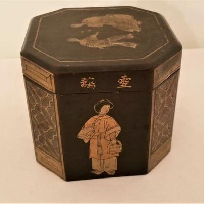 Lot #49  Antique lacquer Chinese Tea Caddy