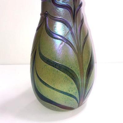 Lot #60: Signed Artist Harris Tiffany Style Art Glass Vase