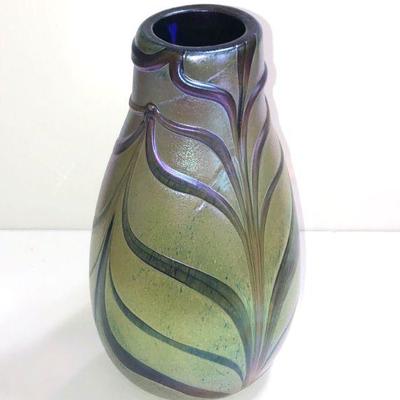 Lot #60: Signed Artist Harris Tiffany Style Art Glass Vase