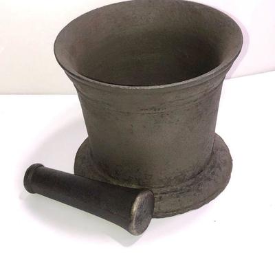 Lot #42; Antique Large Heavy Cast Iron Mortar & Pestle