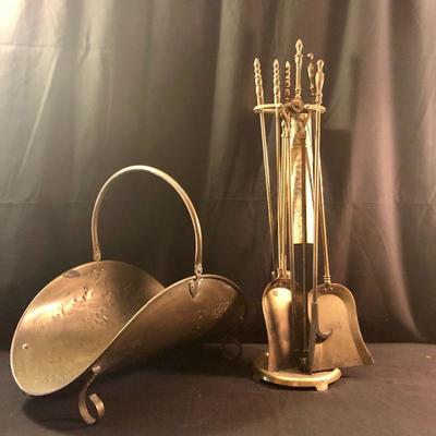 Lot 69 - Antique Brass Hearth Set