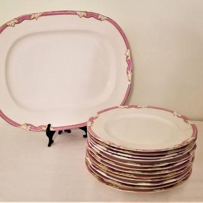 Lot #56  Set of 12 dinner plates and large platter - 19th Century