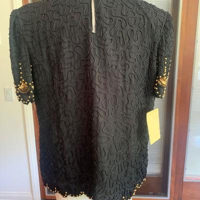 IB 25. VINTAGE BLACK & GOLD SEQUIN/BEADED TOP EVENING 