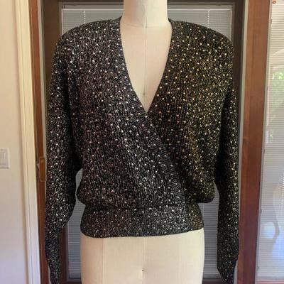 IB 26 VINTAGE ST. JOHN SILVER GOLD MASH UP BEADED EVENING SWEATER 