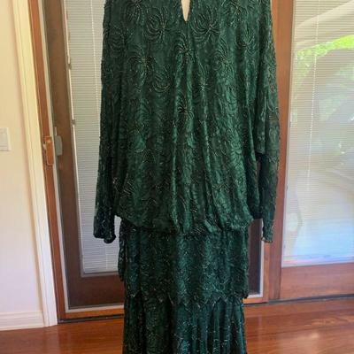 IB 27.  VINTAGE NEIMAN MARCUS 2 pc. BEADED TOP & FULL SKIRT INDIA