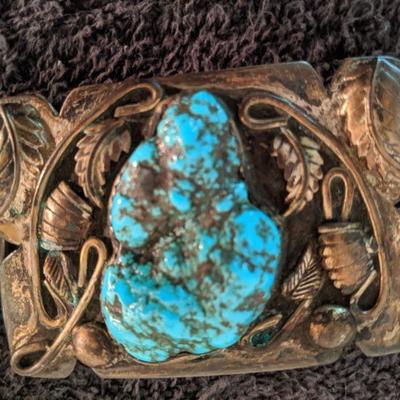 Sterling Silver Navajo Turquoise Belt Buckle