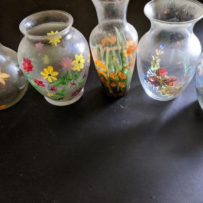 Hand Paint Clear Vases Misc Sizes - Set x 6 