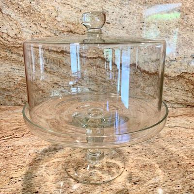 LOT 44  COVERED TALL CLEAR GLASS CAKE STAND