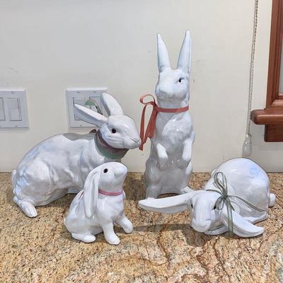 LOT 45 GROUP OF LARGE CERAMIC WHITE RABBITS
