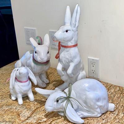 LOT 45 GROUP OF LARGE CERAMIC WHITE RABBITS