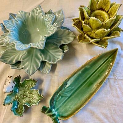 LOT 46   VINTAGE CERAMIC DECORATIVE TABLE ACCENTS  SHADES OF GREEN